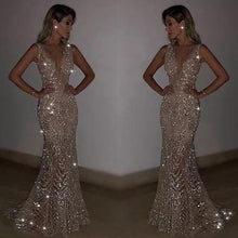 Load image into Gallery viewer, Luxurious Sparkling Prom Dress V Neck Evening Dress Party Dress