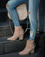 Load image into Gallery viewer, Curb Appeal Faux Suede Heeled Bootie - Taupe