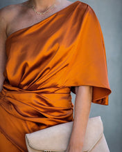 Load image into Gallery viewer, Persimmon One Shoulder Satin Drape Dress