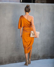 Load image into Gallery viewer, Persimmon One Shoulder Satin Drape Dress