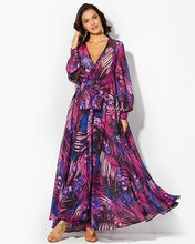 Load image into Gallery viewer, Plus Size Long Sleeve Tropical Maxi Dress