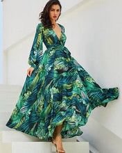 Load image into Gallery viewer, Plus Size Long Sleeve Tropical Maxi Dress