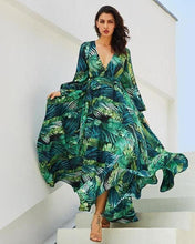 Load image into Gallery viewer, Plus Size Long Sleeve Tropical Maxi Dress