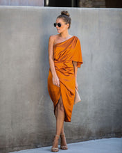 Load image into Gallery viewer, Persimmon One Shoulder Satin Drape Dress