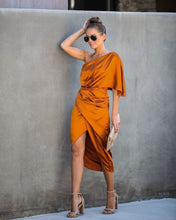 Load image into Gallery viewer, Persimmon One Shoulder Satin Drape Dress
