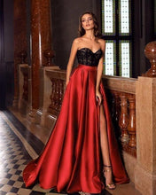 Load image into Gallery viewer, Lace Strapless Green Side-split Evening Dress
