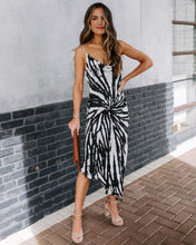Load image into Gallery viewer, Diva Asymmetrical Tie Dye Midi Slip Dress - Charcoal