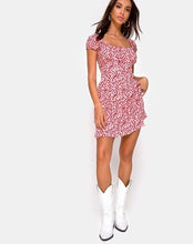 Load image into Gallery viewer, Galaca Mini Dress in Ditsy Butterfly Peach and Red by Motel
