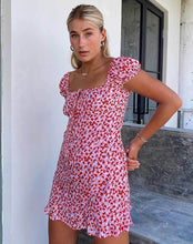Load image into Gallery viewer, Galaca Mini Dress in Ditsy Butterfly Peach and Red by Motel