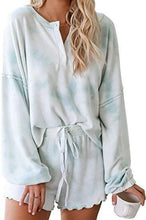 Load image into Gallery viewer, Womens Long Sleeve of 2 Piece Short Pajamas Set Nightwear Sleepwear Loungewear- Blue