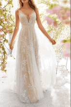 Load image into Gallery viewer, Sexy V Collar Lace Floral Embroidery Maxi Dress Eveing Dresses