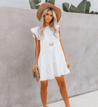 Load image into Gallery viewer, East Coast Pocketed Tiered Babydoll Dress - White