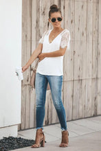 Load image into Gallery viewer, White Sweet Side Lace Short Sleeve Deep V Neck T-shirt