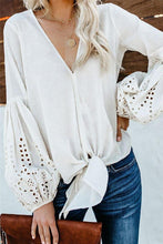 Load image into Gallery viewer, Bohemian Embroidered Balloon Sleeve Bow Tie Blouse