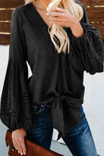 Load image into Gallery viewer, Bohemian Embroidered Balloon Sleeve Bow Tie Blouse