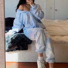 Load image into Gallery viewer, Blue Tie Dye Zip-Up Pockets Long Sleeve Two Piece Set