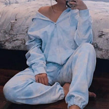 Load image into Gallery viewer, Blue Tie Dye Zip-Up Pockets Long Sleeve Two Piece Set