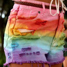 Load image into Gallery viewer, Rainbow colorful ripped denim shorts