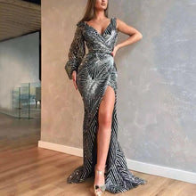 Load image into Gallery viewer, Low-Cut One Shoulder High Split Hem Long Formal Dresses