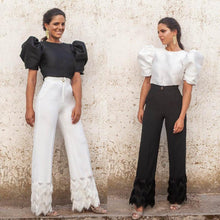 Load image into Gallery viewer, Black Patchwork Tassel Puff Sleeve Jumpsuit