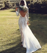 Load image into Gallery viewer, Long-sleeved Lace Sexy Backless Wedding Dress