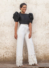 Load image into Gallery viewer, Black Patchwork Tassel Puff Sleeve Jumpsuit