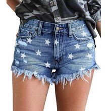 Load image into Gallery viewer, Stars Print Fringe Hem Casual Denim Shorts