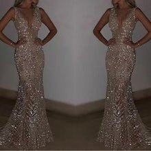 Load image into Gallery viewer, Luxurious Sparkling Prom Dress V Neck Evening Dress Party Dress