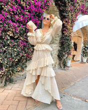 Load image into Gallery viewer, Apricot Irregular Ruffle Lantern Sleeve Maxi Dress