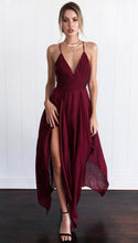 Load image into Gallery viewer, V-neck Irregular sexy shoulder-straps midi dress