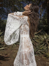 Load image into Gallery viewer, Lace-up Flared Sleeve V-back Evening Dress