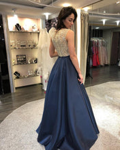 Load image into Gallery viewer, New Gold and Blue Bridesmaid Dress