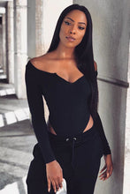 Load image into Gallery viewer, Malene V-Neck Ribbed Long Sleeve Bodysuit - Black