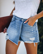 Load image into Gallery viewer, Marvella Distressed Denim Wrap Skort