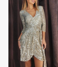 Load image into Gallery viewer, Silver short evening sequin dress