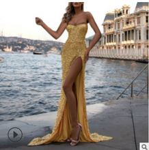 Load image into Gallery viewer, Mermaid Strapless Sequin  Side Slit Formal Prom Dresses