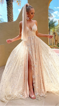 Load image into Gallery viewer, Apricot sexy deep V suspender dress