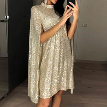Load image into Gallery viewer, Silver Patchwork Sequin Fashion Cape Dress