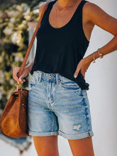 Load image into Gallery viewer, Washed Crim Hole Denim Shorts