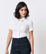 Load image into Gallery viewer, White Collared Short Sleeve Button Up Blouse