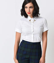 Load image into Gallery viewer, White Collared Short Sleeve Button Up Blouse