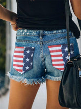 Load image into Gallery viewer, American Flag Printed Ripped Denim Shorts