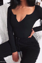 Load image into Gallery viewer, Malene V-Neck Ribbed Long Sleeve Bodysuit - Black