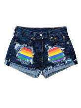Load image into Gallery viewer, Women's Rainbow Print Ripped Denim Shorts