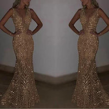 Load image into Gallery viewer, Luxurious Sparkling Prom Dress V Neck Evening Dress Party Dress