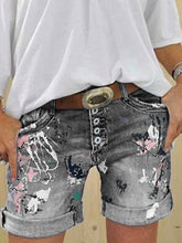 Load image into Gallery viewer, Multi-button Printed Denim Shorts