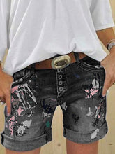 Load image into Gallery viewer, Multi-button Printed Denim Shorts
