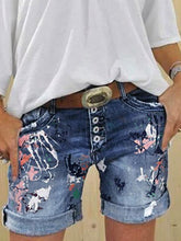Load image into Gallery viewer, Multi-button Printed Denim Shorts