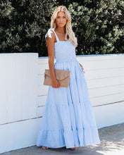 Load image into Gallery viewer, Nautical Cotton Smocked Tiered Maxi Dress