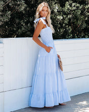 Load image into Gallery viewer, Nautical Cotton Smocked Tiered Maxi Dress